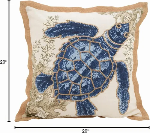 Vista 5 de SARO LIFESTYLE Neptunian Collection - Almohada de algodón, 20 pulgadas, tortuga marina