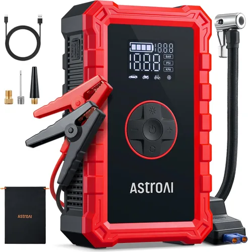 Vista 13 de AstroAI - Arrancador portátil S8 con compresor de aire, pico de 1500 A (gasolina hasta 6.0 L y diésel 3.0 L), inflador de 150 PSI con apagado