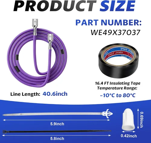 Vista 2 de WE49X37037 - Kit de reparación de alambre para calentador de secadora GE/Hotpoint, reemplaza #WE49X32946 PD00084037 AP7217217 PS17137283 Cable