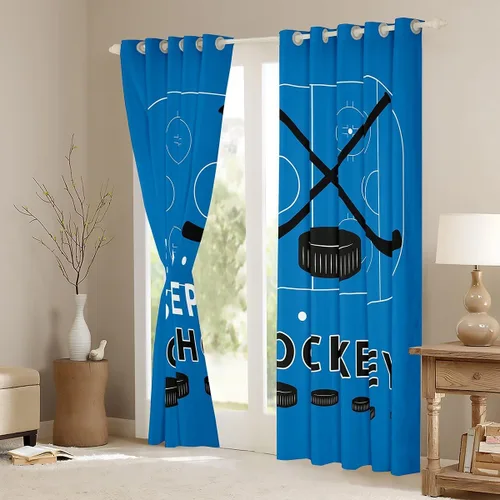 Vista 3 de Erosebridal Hockey Blackout Curtains for Boys,Blue and Black Sports Curtains & Drapes for Kids Teen,Ball Games Gamer Bedroom Decor,Ice Hockey Field