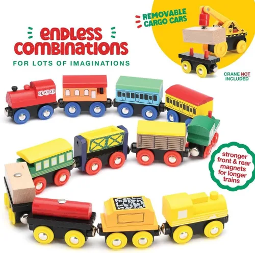 Vista 4 de Juego de Tren de Madera de 12 Piezas - Juego Magnético de Juguetes de Tren Incluye 3 Motores - Juegos de Tren de Juguete para Niños Pequeños y Niñas