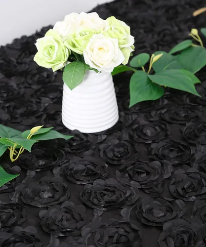 Vista 5 de B-COOL Mantel de rosetón negro de 60 x 102 pulgadas, mantel rectangular floral 3D para decoración de cumpleaños al aire libre, fiestas de cumpleaños
