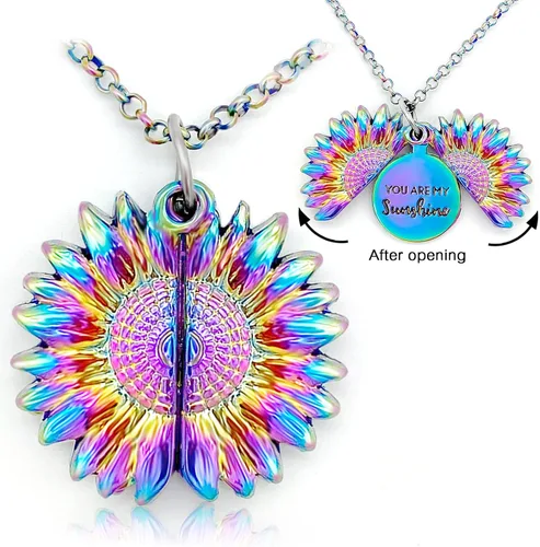 Vista 2 de FOCUSIN Collar de girasol para mujer, collar con texto en inglés You are my sun