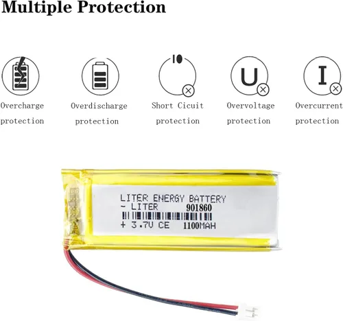 Vista 3 de Liter 3.7V 1100mAh 901860 Lipo Batería recargable de iones de polímero de litio con conector JST 0.079 in