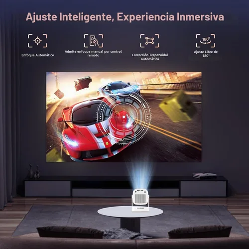 Vista 8 de Proyector Mini Reiie HY260Pro Inteligente con Enfoque Automático y Soporte 4K, WiFi6 + Bluetooth 5.4, 200 ANSI, Altavoz Integrado, Control Remoto
