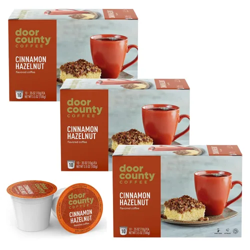 Vista 10 de Door County Coffee Café Molido con Sabor a Toffee de Almendra - 10 Tazas de Una Sola Porción - Tostado Medio - 100% Arábica Especial - Gourmet