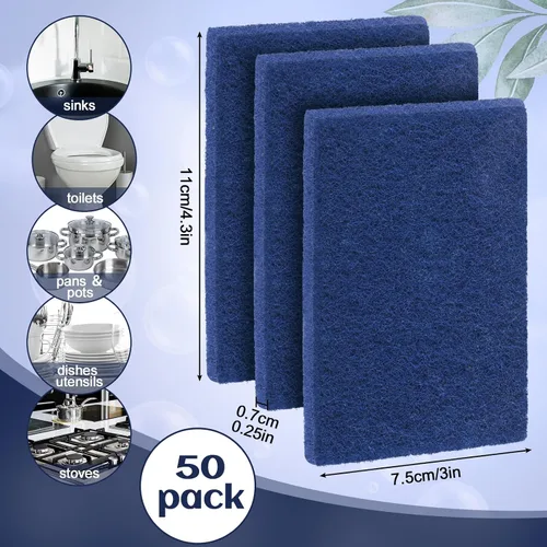 Vista 2 de Hoolerry 100 piezas de almohadillas resistentes para fregar que no rayan, almohadillas de limpieza domésticas para limpiar, estropajo reutilizable