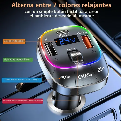 Vista 4 de Redroman Adaptador de coche USB C Bluetooth 5.4 para llamadas manos libres y carga rápida de 48 W, transmisor FM inalámbrico receptor de audio