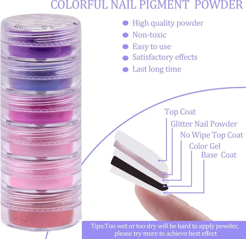 Vista 6 de Duufin 36 colores de pigmento de uñas en gel acrílico pigmentos coloridos luminosos iridiscentes con purpurina perlado de alto brillo halo en polvo