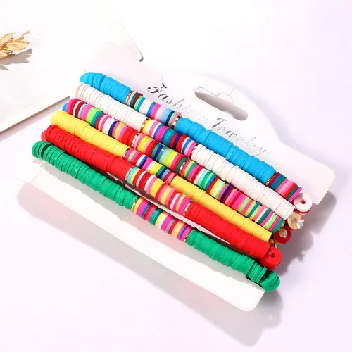 Vista 78 de Surfer Heishi - Pulseras apilables para mujer, apilables, de vinilo arcoíris, disco de arcilla, pulseras elásticas para la amistad, joyería bohemia