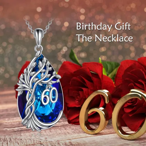 Vista 5 de Collar de plata de ley con forma de lágrima de árbol de la vida, regalo de cumpleaños 40, 50, 60 para mujer