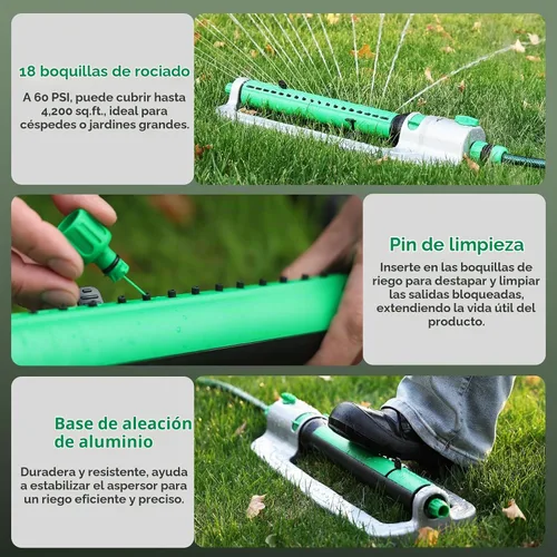 Vista 7 de RESTMO - Rociador oscilante resistente con base de metal estable 18 Durable Nozzles, Adjustable Flow & Width & Coverage, Lawn Sprinkler & Garden