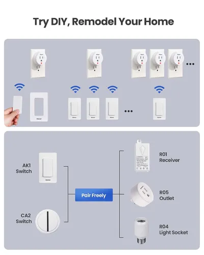 Vista 2 de Zoiinet Enchufe de salida de control remoto (solo enchufe), funciona con interruptor inalámbrico, sin WiFi, no necesita cableado, 15A/1500W