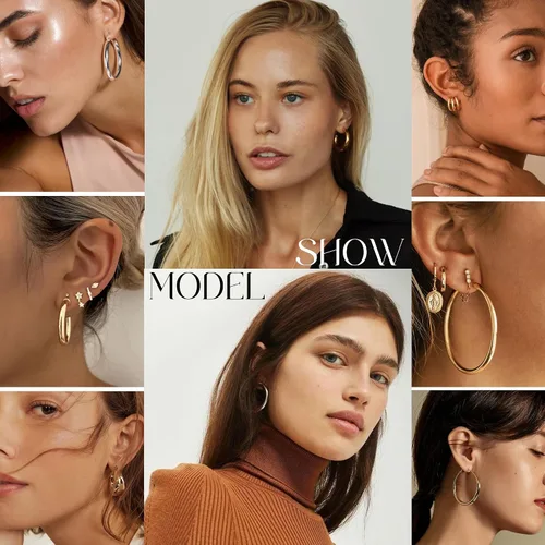 Vista 2 de Juego de 36 pares de aretes de aro dorados para mujeres y niñas, paquete múltiple de aretes de aro trenzados, hipoalergénicos, de cadena gruesa