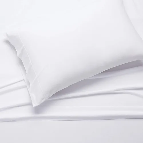 Vista 3 de Amazon Basics Juego de sábanas de 3 piezas, transpirable, elástico, 100% algodón, incluye sábanas planas y bajeras, funda de almohada, tamaño Blanco