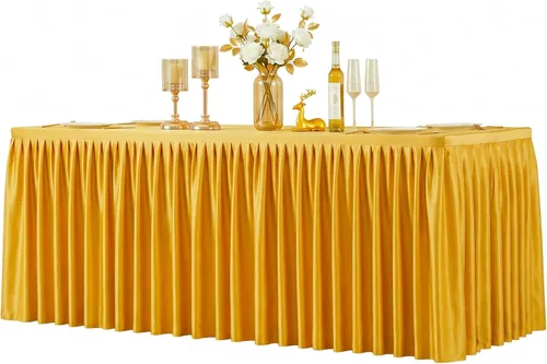 Vista 16 de Manteles de poliéster negro para mesas rectangulares de 4 pies, funda de mesa ajustada sin arrugas de 4 pies con falda para fiestas, bodas