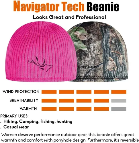 Vista 5 de Gorro reversible para cola de caballo para mujer, resistente al viento, forro polar, para senderismo, caza, pesca
