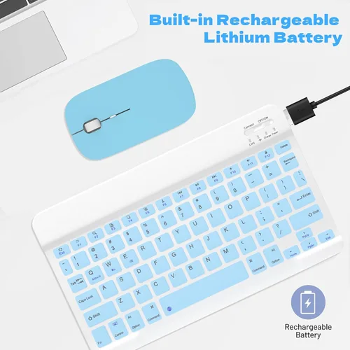 Vista 7 de QWERTY - Teclado Bluetooth de 10 pulgadas, teclado inalámbrico ultra delgado, sin retrasos, silencioso, compatible con iPhone, iPad, computadora