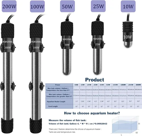 Vista 3 de YOFOTHS Mini calentador ajustable para acuario de 0.5/1/2/3 galones, sumergible, calentador de pecera pequeño, 10 W/20 W/30 W, termostato