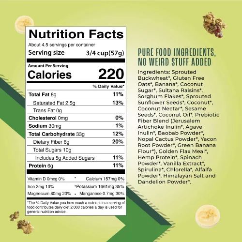 Vista 2 de Living Intentions cereal súper alimento, banana cáñamo, con Probióticos, 9 onzas