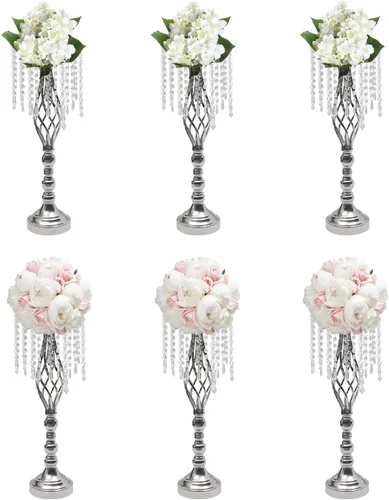 Vista 36 de Juego de 10 portavelas de metal dorado de 10.2 pulgadas de alto, florero, arreglo floral, candelabro, candelabro, portavelas para bodas, fiestas