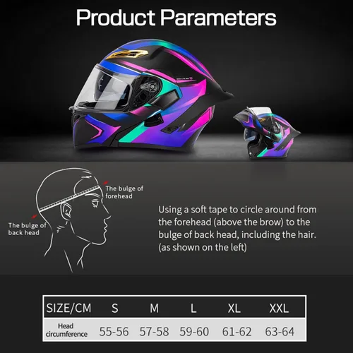 Vista 6 de Casco modular Bluetooth para motocicleta, certificado DOT, abatible, de cara completa, antivaho, doble máscara, casco de motocicleta de calle