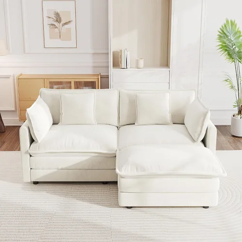 Vista 9 de mikibama - Sofá seccional modular, sofá en forma de L de 76.4 pulgadas para sala de estar, sofá cama cómodo tipo nube con otomano móvil, combinación