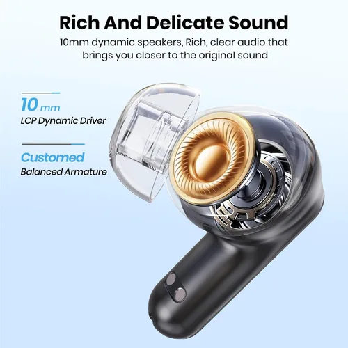 Vista 3 de Auriculares Bluetooth 5.4 inalámbricos 2 en 1 funda y soporte para teléfono con cancelación de ruido, potentes graves intrauditivos, Bluetooth 70H