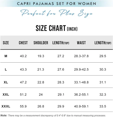 Vista 7 de Conjuntos de pijama para mujer, conjunto de pijama capri para mujer, conjunto de ropa de dormir de talla grande con pantalones capri, conjuntos