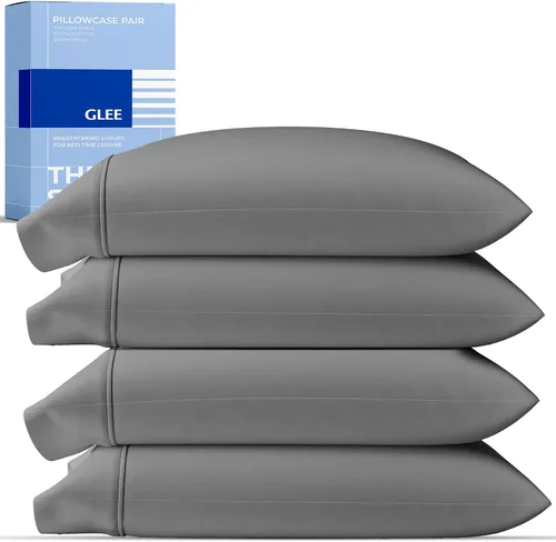 Vista 23 de THREAD SPREAD Juego de 2 fundas de almohada de 100 % algodón tamaño estándar/Queen, de 400 hilos, ultra suaves y frescas de tejido satinado