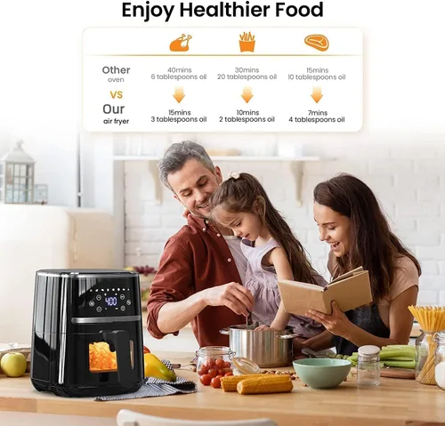 Vista 4 de Freidora de aire, freidora de aire digital de 5 cuartos con pantalla táctil, funciones 8 en 1 para freír, asar, deshidratar, hornear comidas