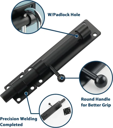 Vista 4 de Alise Cerradura de perno deslizante resistente de 6 pulgadas, cerradura de acero inoxidable SUS304, cerradura de puerta de seguridad para valla