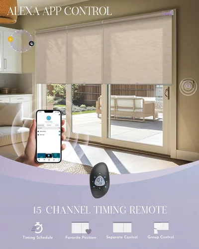 Vista 4 de Graywind Persianas enrollables inteligentes acopladas compatibles con Alexa Google, tamaño personalizado extra grande, persianas motorizadas