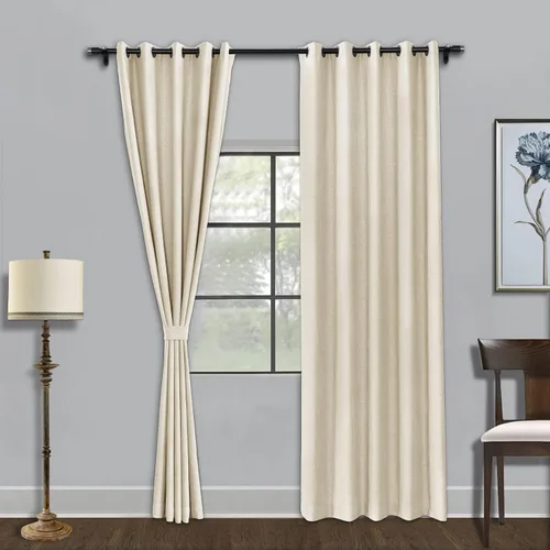 Vista 29 de Fcosie Cortinas opacas de 84 pulgadas de largo con textura de lino, con aislamiento térmico, con ojales en la parte superior con forro opaco blanco