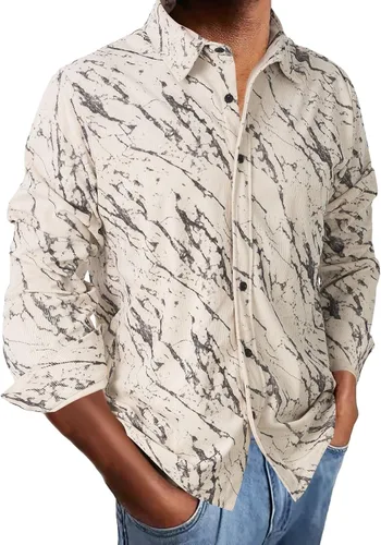 Vista 7 de Camisa de pana para hombre, estilo occidental grande y alto, manga larga, ajustada, con botones