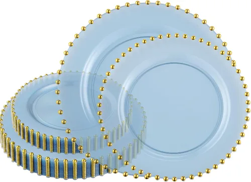Vista 25 de Plasticpro - Juego de platos combinados de 32 piezas de plástico para cena, platos desechables de plástico elegantes y resistentes para fiestas de 7