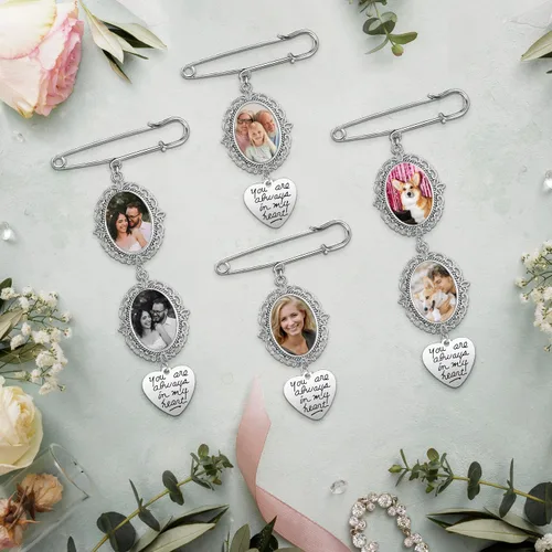 Vista 5 de Zysta Ramo de boda personalizado para fotos, recuerdo conmemorativo, broche, imagen, regalo de recuerdo personalizado para boda, madre de novia