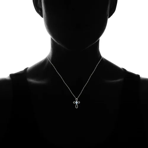 Vista 4 de Lovve Collar de plata de ley con piedra preciosa y topacio blanco con cruz infinita