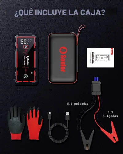 Vista 8 de Arrancador de Batería, Arrancador de Batería Portátil, Arrancador de Batería de Coche con 3 Modos de Linterna, Brújula, Banco de Energía y Cable