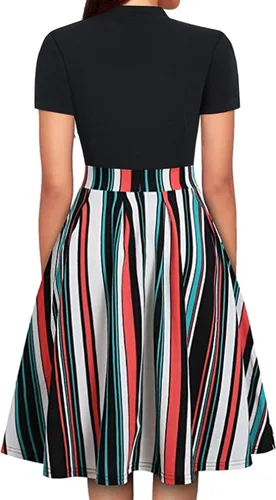 Vista 2 de Women's Summer Vintage Bow Tie Pockets Swing Casual Work Party Dress K208