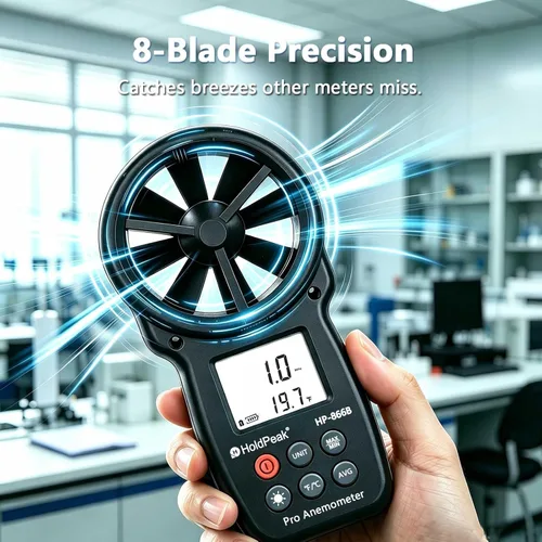 Vista 4 de HoldPeak 866B Anemómetro Digital Portátil Medidor de Velocidad del Viento para Medir Velocidad del Viento, Temperatura y Sensación Térmica