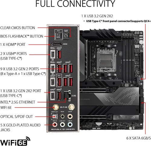 Vista 5 de ASUS ROG Crosshair X670E Hero AMD X670 AM5 Ryzen™ Desktop 9000 8000 y 7000 ATX Motherboard, 18 + 2 etapas de potencia, PCIe® 5.0, DDR5, 5X ranuras