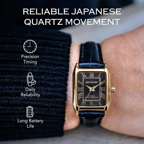 Vista 4 de Miykon Relojes vintage para mujer, pequeño y delicado, reloj cuadrado para mujer con piel auténtica, pulido iónico, luminoso y segundero, vidrio