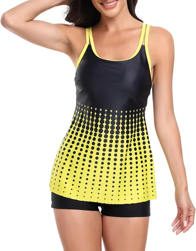 Vista 5 de Huilaibazo Modest Tankini Swimsuit Women Two Piece Bathing Suit 3D Print Tank Top with Shorts Swimwear Modest Loose Swimsuits