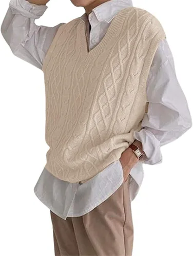 Vista 3 de Women's V Neck Sweater Vest Oversized Sleeveless Loose Knit Tops Cable Sleeveless Sweater