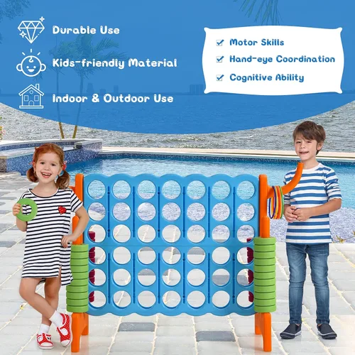 Vista 4 de COSTWAY Juego gigante gigante de 4 a puntuación para niños y adultos, juego de 2.5 pies para interiores y exteriores con aro de baloncesto, juego
