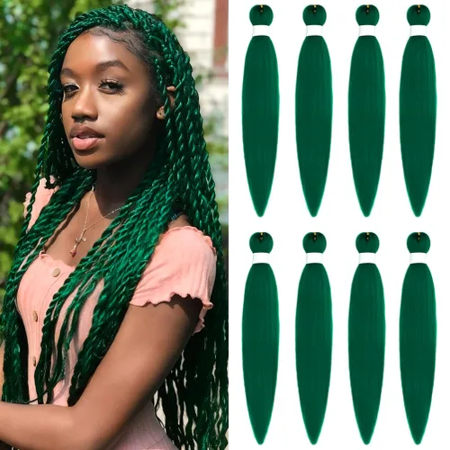 Vista 26 de 8 paquetes de extensiones preestiradas - 16 pulgadas de cabello trenzado premium, 55G/paquete, sin picazón, fijación en agua caliente, textura Perm