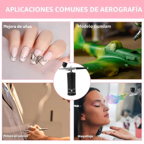 Vista 4 de Kit de aerógrafo Kit de cepillo de aire con compresor de aire, dijes de uñas, cepillo de aire inalámbrico para peluquería, arte de uñas, decoración