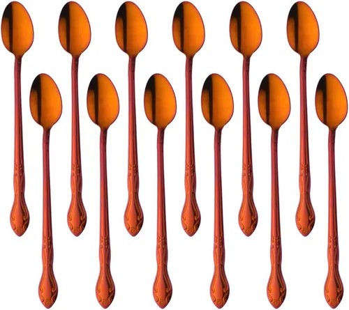 Vista 90 de Cucharas de sopa, cucharas redondas de acero inoxidable para caldo con borde de flor, juego de 12 piezas de acero inoxidable para café, azúcar