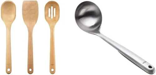 Vista 10 de OXO Good Grips - Juego de utensilios de madera de 3 piezas y cuchara de esquina de madera Good Grips, color marrón, juego de 1